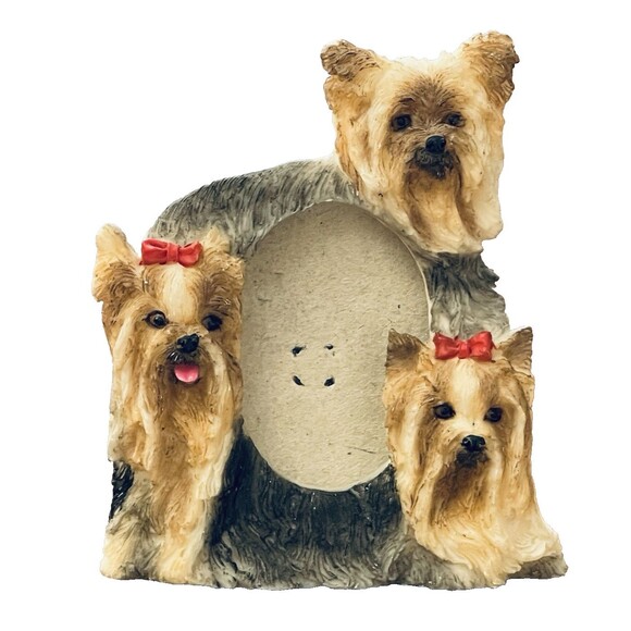 Miniature Yorkie Puppy Frame 3 Yorkshire Terriers Resin Photo Frame  3.5” x 3 - Picture 1 of 11